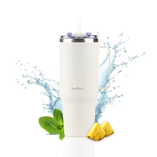 ROSMARINO Thermobecher XXL 1160ml Edelstahl Extra Großer Isolierbecher | Hält 11h Kalt & 7h Warm | Thermosflasche mit Strohhalm | Auslaufsicher & BPA-frei | Kaffeebecher To Go von ROSMARINO