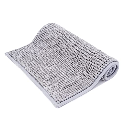 ROSMARUS Badezimmerteppich Chenille Badematte Rutschfester Badvorleger, Waschbarer, Weicher Badvorleger, Saugfähiger Badteppich für Ihr Badezimmer 61x43，Hellgrau von ROSMARUS