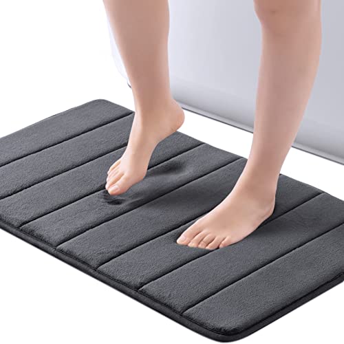 ROSMARUS Badezimmerteppich Memory Foam Saugfähiger, Rutschfester Badvorleger, Waschbare Badematte 80x 50,Dunkel Grau von ROSMARUS