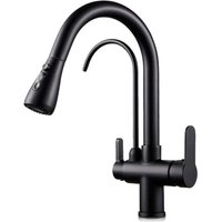 3-Wege-Umkehrosmose-Wasserhahn, ausziehbar, geschwungene Linien Serie Apolo Schwarz von ROSMMEL