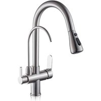 3-Wege-Umkehrosmose-Wasserhahn, ausziehbar, geschwungene Linien Serie Apolo gebürstetes Nickel von ROSMMEL