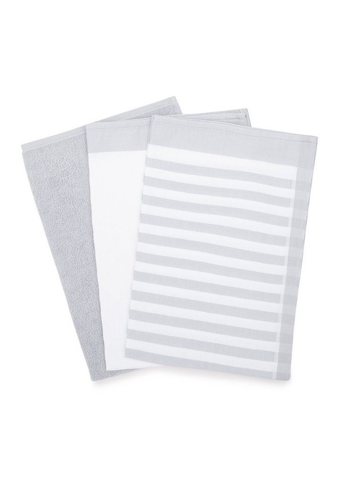 ROSS Geschirrtuch 3er Pack Guten Morgen, (Spar-Set, 3-tlg., 2 X Geschirrtuch (50 X 70cm), 1 X Küchentuch (50 X 50cm), 2 X Geschirr- 1 X Küchentuch im Set - Baumwolle von ROSS