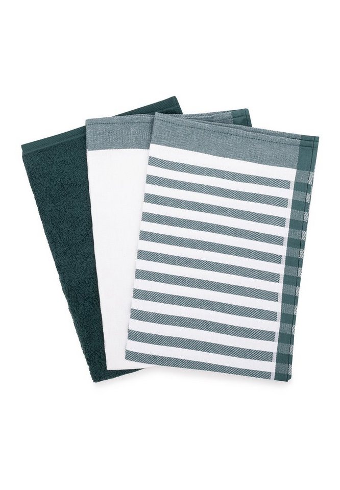 ROSS Geschirrtuch 3er Pack Guten Morgen, (Spar-Set, 3-tlg., 2 X Geschirrtuch (50 X 70cm), 1 X Küchentuch (50 X 50cm), 2 X Geschirr- 1 X Küchentuch im Set - Baumwolle von ROSS