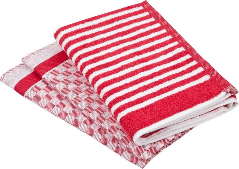 ROSS Geschirrtuch Exclusiv, (Set, 3-tlg), 1x Küchen-Frottiertuch (Streifen) und 2 Geschirrtücher (Karodesign) von ROSS