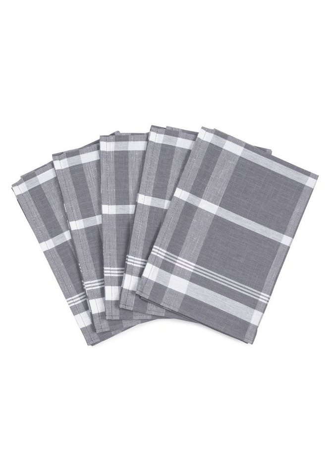 ROSS Geschirrtuch Exclusiv - Halbleinen - Blockkaro, (Spar-Set, 5-tlg., 5 X Geschirrtuch (50 X 70cm), 5 X Geschirrtuch im Set - Baumwolle - Strapazierfähig von ROSS