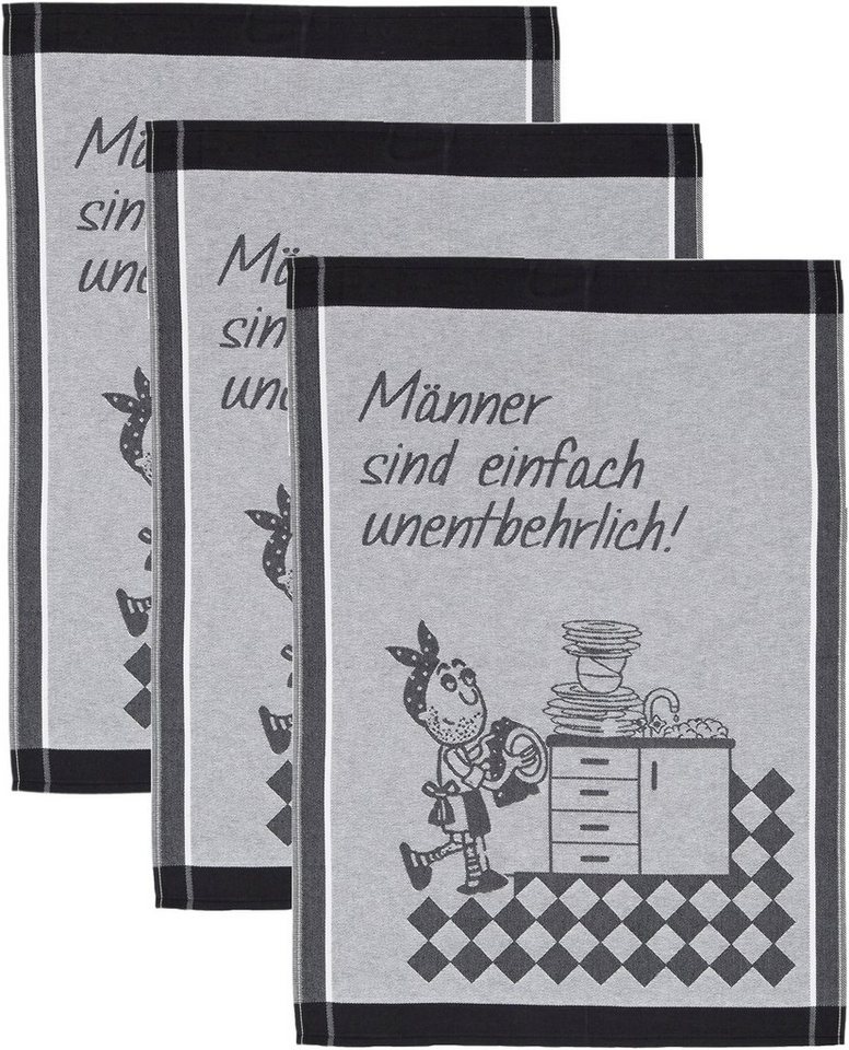 ROSS Geschirrtuch Männer sind einfach unentbehrlich, (Set, 3-tlg), Sprüchetuch, aus 100% Baumwolle von ROSS