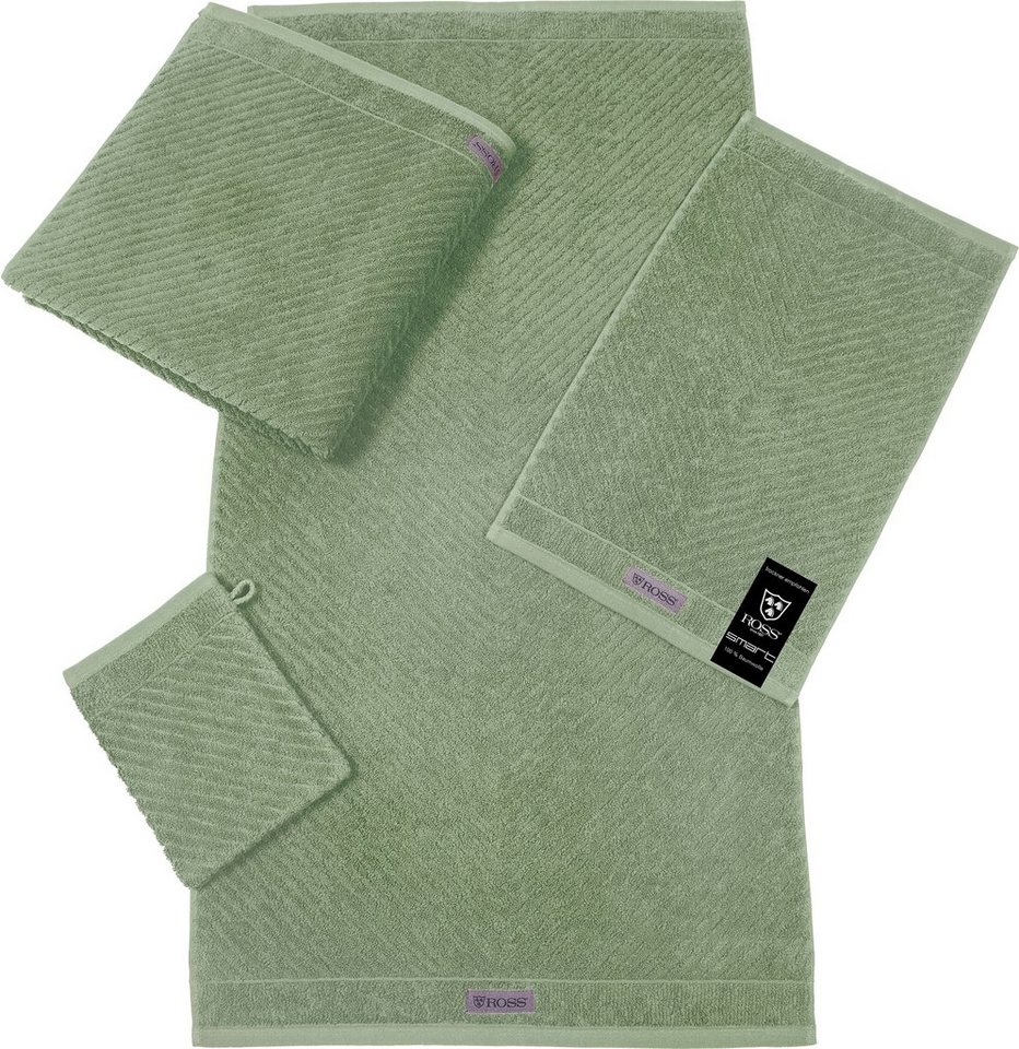 ROSS Waschhandschuh Smart, (6-St), Uni-Rippe mit Velourslabel von ROSS