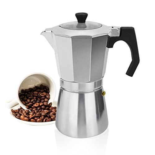 ROSSETTO Espressokocher 9 Tassen aus Aluminium, Espresso Mokka Maker Mokkakanne italienische kaffeekocher mit Durchsichtigem Deckel 450 ml für Elektro-, Keramik- oder Gasherd von ROSSETTO