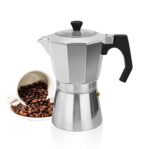 ROSSETTO Espressokocher 6 Tassen aus Aluminium, Espresso Mokka Maker Mokkakanne italienische kaffeekocher mit Durchsichtigem Deckel 300 ml für Elektro-, Keramik- oder Gasherd von ROSSETTO