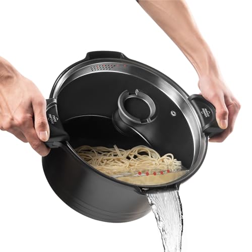 ROSSETTO Nudeltopf mit Siebeinsatz Kochtopf 24 cm Induktion mit Siebdeckel Spargeltopf Spaghettitopf Pastatopf 4.5 Liter Suppentopf, Aluguss keramikantihaftbeschichtet, schwarz von ROSSETTO