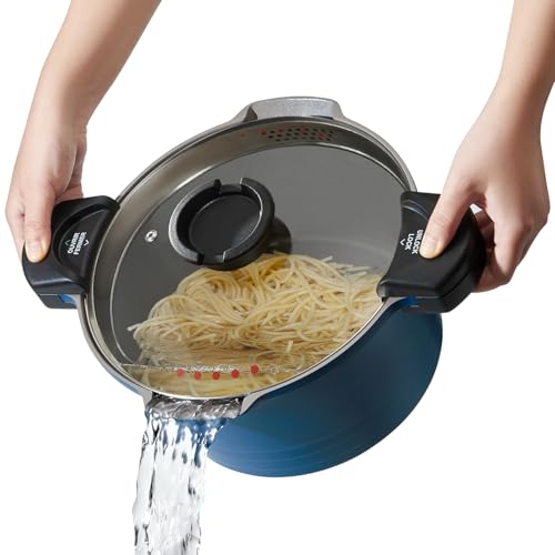 ROSSETTO Nudeltopf mit Siebeinsatz Kochtopf groß 28 cm Spargeltopf Induktion mit Siebdeckel Spaghettitopf Pastatopf 8 Liter Suppentopf, Aluguss keramikantihaftbeschichtet, Blau von ROSSETTO