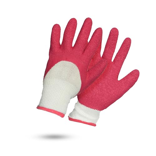 ROSTAING Handschuhe Fuchsia – 1 Paar Mehrzweck-Schutzhandschuhe aus Latex – idealer Schutz für Heimwerker und Gartenarbeit in feuchten Umgebungen – Pflanzhandschuhe – Rosa und Weiß von ROSTAING