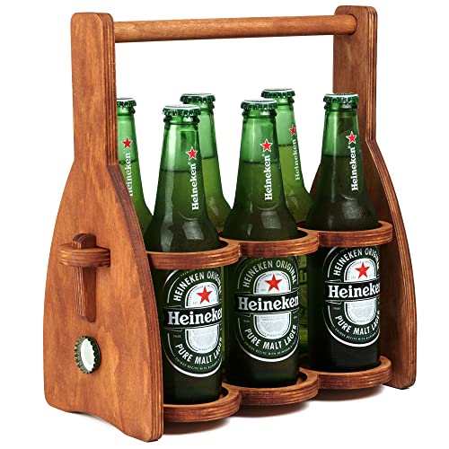 Bierbehälter aus Holz für 6 Flaschen – zusammenklappbarer Getränkehalter – beste Bierliebhaber Geschenke für Männer, Ihn, Papa – 6er-Pack Holz-Biertragetasche, Trinkhelfer, handpassend von ROSTMARYGIFT