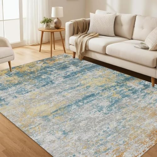 ROSURUG Aesthetic Zimmer Deko gelb blau 1 Kurzflor Teppich 140X200CM Moderne einfache abstrakte Muster Heimdekoration Zubehör von ROSURUG