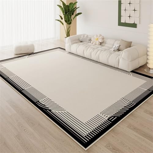 ROSURUG Antirutsch Teppichunterlage Wohnzimmerdeko 120X200cm Center solide Farbe Design Linie Grenze Inneneinrichtung Teppich kann angepasst Werden Sofadecke rutschfeste Unterlage schwarz von ROSURUG