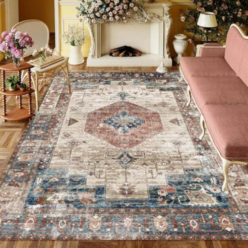 ROSURUG Badvorleger rutschfest Waschbar blau Küchenmatte 90X200CM Komfortable Wohndekoration Zubehör Retro-Design Kältebeständigkeit von ROSURUG
