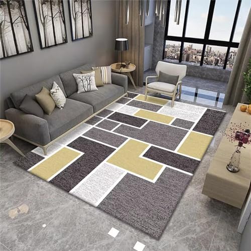 ROSURUG Betttruhe Schlafzimmer Ästhetik Deko Antifouling grau-gelb rechteckiges geometrisches Design Wohnzimmer Teppich kann angepasst Werden 60X90cm Rugs for Bedroom von ROSURUG