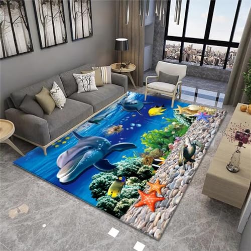 ROSURUG Carpet Outdoor Deko Schlafzimmerteppich Kinderteppich Unterwassermuster Multi-Size 120X170cm Küchenvorleger von ROSURUG
