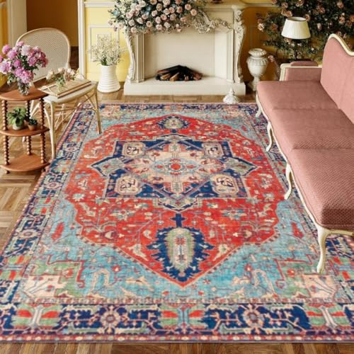 ROSURUG Couchtisch Deko rot blau Zimmer Deko Aesthetic 90X200CM Retro-Stil weich und bequem Größe kann angepasst Werden ROSURUG Couchtisch Deko rot blau Zimmer Deko Aesthetic 90X200CM Retro-Stil weich und bequem Größe kann angepasst Werden von ROSURUG