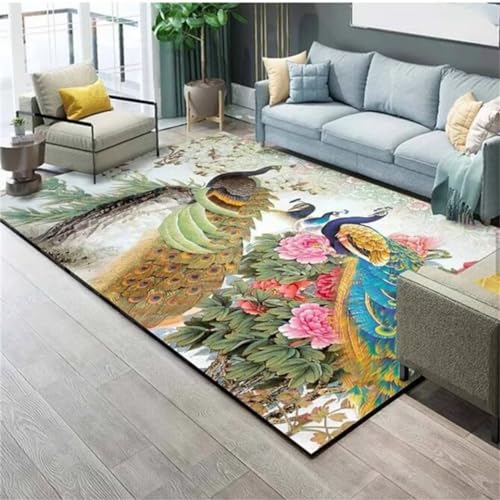 ROSURUG Deko Esstisch Outdoor Teppich Flächenteppich Klassische Blumendekoration Wohnzimmerteppich Weich und bequem 140X200cm Flur Deko von ROSURUG