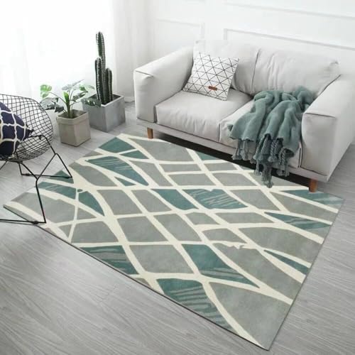 ROSURUG Deko Esszimmer Teppiche 200X300CM Netzdruckdesign Wohnzimmerteppich waschbar schmutzabweisend pflegeleicht Teppich Wohnzimmer Waschbar Esstisch Deko Alltag blau von ROSURUG