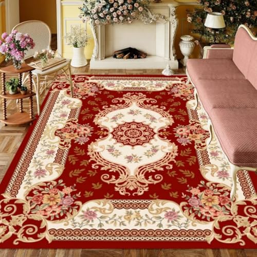 ROSURUG Dekoration Wohnzimmer Rot 2 Schöner Wohnen Teppich 200X300CM schmutzabweisendes Sofazubehör waschbares Retro-Design von ROSURUG