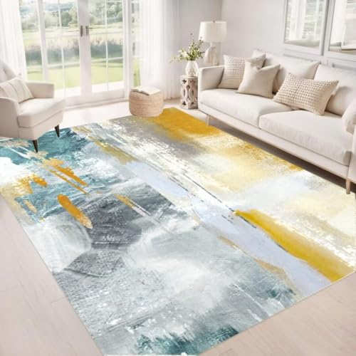 ROSURUG Esstisch Deko blau gelb Teppich Bettvorleger 70X140CM Moderne Kunst abstraktes Design mehrfarbiges Muster Klassische Dekoration von ROSURUG