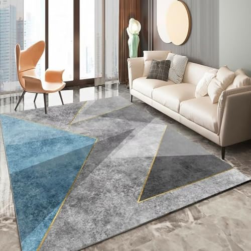 ROSURUG Flurteppiche blau Couchtisch Deko 200X300CM Dreieck geometrisches Muster moderner Stil rutschfest von ROSURUG