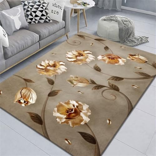 ROSURUG Kinder Teppich Jungs Licht Schlafzimmer Blumenmuster Heimdekoration Teppich Schallabsorption schmutzabweisend Wohnzimmerzubehör Kitchen Mat(Grau 70X140cm) von ROSURUG