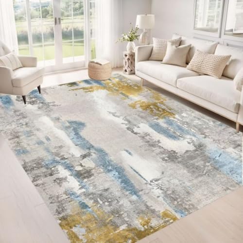 ROSURUG Kinderteppich Waschbar blau Teppich Für Wohnzimmer 90X160CM Rutschfestes und verschleißfestes Innenzubehör mehrfarbiges Design von ROSURUG