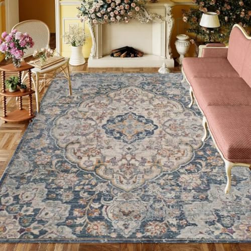ROSURUG Kinderzimmerteppich Blau 2 Kitchen Rug 70X140CM Klassische Inneneinrichtung mit Blumenmuster im Vintage-Stil verbessert den Geschmack von ROSURUG