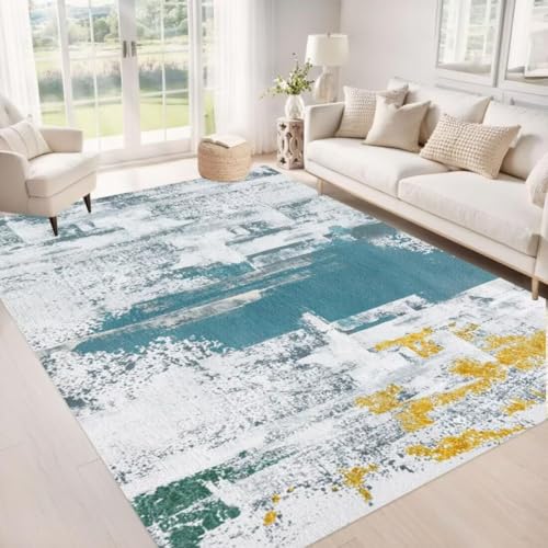 ROSURUG Küchenmatte Waschbar rutschfest gelb blau Terrassen Teppich 130X190CM Komfortables und verschleißfestes Innenzubehör im modernen Stil von ROSURUG