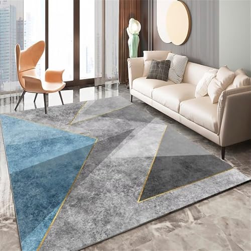 ROSURUG Küchenvorleger Wohnzimmer Möbel 180X260CM Flurteppich Grau Blau Dreieck Geometrisches Design Modernes Wohnaccessoire Kleiner Teppich Deko Für Wohnzimmer Modernes Blau von ROSURUG