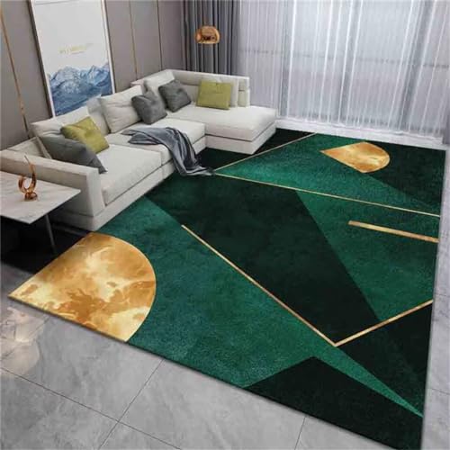 ROSURUG Kuscheldecke Klein Table Decoration Grünes geometrisches Design gelbe Linie Dekoration modernen Stil Anti-Fouling Möbel Wohnzimmer von ROSURUG