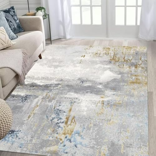 ROSURUG Leichte Sommerdecke grau-gelb-blau Badvorleger rutschfest Waschbar 60X90CM Stilvoller moderner Stil Bequem und langlebig Pflegeleicht von ROSURUG
