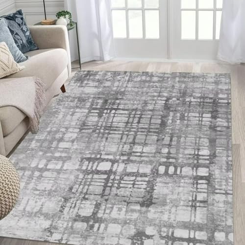 ROSURUG Natur Deko Grau Teppich Babyzimmer 60X90CM Das Gittermuster ist bequem, schmutzabweisend und pflegeleicht von ROSURUG