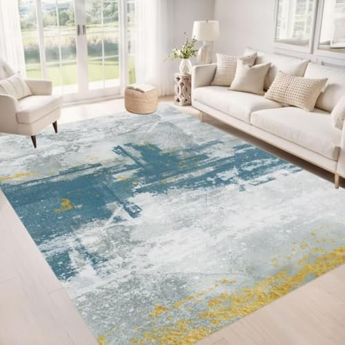 ROSURUG Room Decoration blau grau gelb Schmutzfangmatte 160X230CM Weiche und Bequeme Inneneinrichtung moderner Stil waschbar von ROSURUG