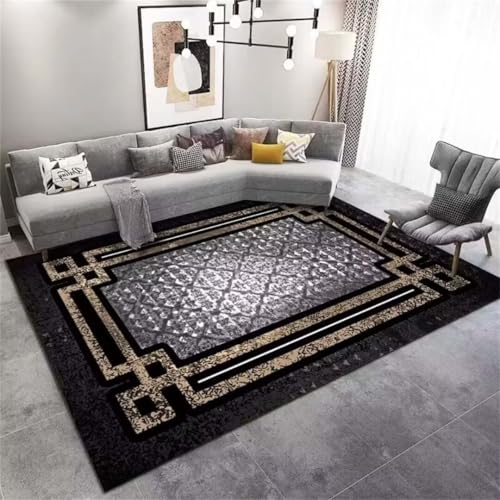 ROSURUG Schlafzimmer Möbel Teppich Für Balkon Teppich Flur Lang Wohnzimmerteppich mit schwarzem Rahmen, klassisches Design, pflegeleicht und waschbar Carpet(schwarz 120X180cm) von ROSURUG
