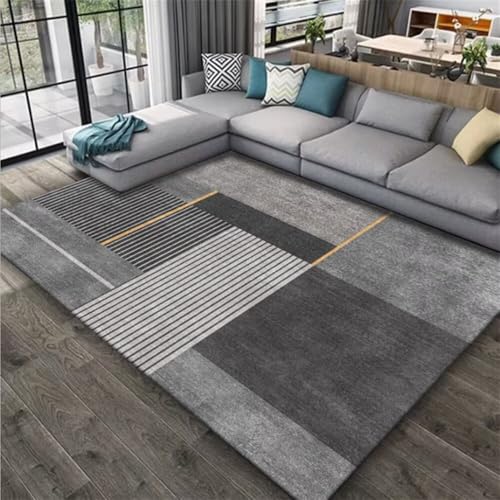 ROSURUG Schmutzfangmatte Zimmer Deko 130X190CM Minimalistisches Rechteckiges Geometrisches Design Gelbe Linie Passend rutschfest Living Room Decoration Eingangsbereich Deko Grau-Gelb von ROSURUG