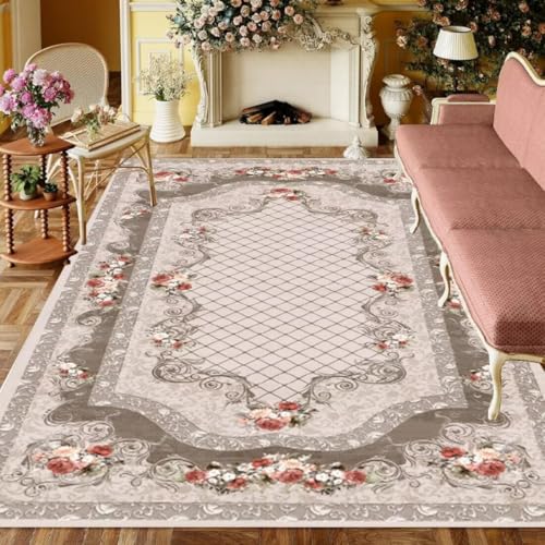 ROSURUG Teppich Bettvorleger Rot 3 Hochflor Teppich 200X300CM Exquisites Blumendesign geeignet für Heimdekoration waschbar von ROSURUG