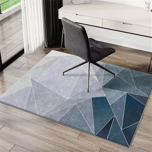 ROSURUG Teppich Eingang Außenteppich 90X200CM Grau blau unregelmäßiges geometrisches Design moderner Stil rutschfest Bunter Teppich Läufer Flur Waschbar rutschfest Blau von ROSURUG
