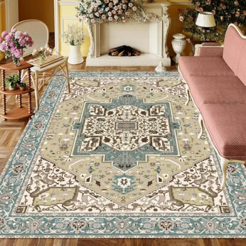 ROSURUG Teppich Esszimmer Hellblau Decoration & Design Wohnzimmer 120X160CM Blumenmuster Retro-Design verschleißfest und langlebig von ROSURUG