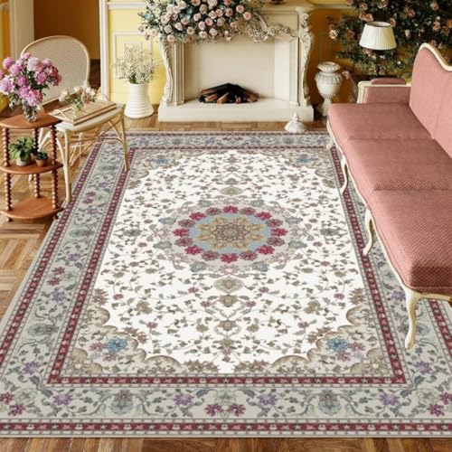 ROSURUG Teppich Flur Lang Weiß 1 Zimmer Deko Teenager Mädchen 130X190CM Exquisite runde Blumenmuster Heimdekoration waschbar ROSURUG Teppich Flur Lang Weiß 1 Zimmer Deko Teenager Mädchen 130X190CM Exquisite runde Blumenmuster Heimdekoration waschbar von ROSURUG