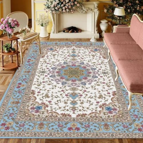 ROSURUG Teppich Für Wohnzimmer weiß 2 Fussmatte Innen Waschbar 130X190CM Das Pflanzendruck-Design ist kältebeständig, rutschfest und pflegeleicht. von ROSURUG