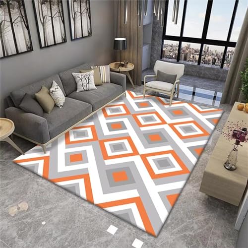 ROSURUG Teppich Gross Balkonteppich Antifouling orange grau quadratisches geometrisches Design Schlafzimmer Teppich kann angepasst Werden 200X290cm Teppich Gaming Zimmer von ROSURUG