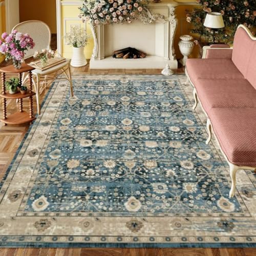 ROSURUG Teppich Vorzimmer Blau 5 Teppich Kinderzimmer 120X180CM Exquisite Blumenmuster Retro-Stil kältebeständig und komfortabel von ROSURUG