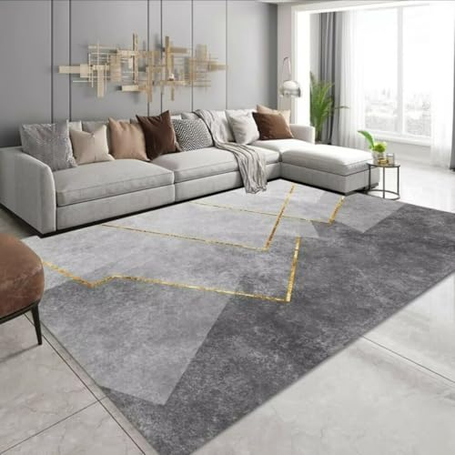 ROSURUG Teppiche Für Wohnzimmer Grau Outdoorteppich 120X160CM Raumdekoration mit Linienmuster im modernen Stil von ROSURUG