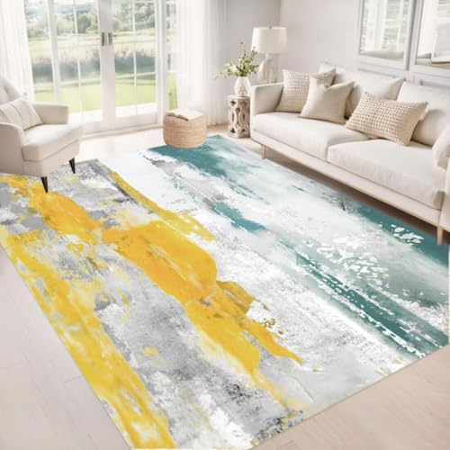 ROSURUG Tisch Deko grau blau gelb Sofakissen 140X200CM Moderner Stil abstrakte Farbe passendes Design, kältebeständig und komfortabel ROSURUG Tisch Deko grau blau gelb Sofakissen 140X200CM Moderner Stil abstrakte Farbe passendes Design, kältebeständig und komfortabel von ROSURUG