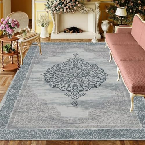 ROSURUG Tischdeko grau-blau Schreibtisch Deko 90X160CM Das Retro-Musterdesign ist langlebig und pflegeleicht von ROSURUG