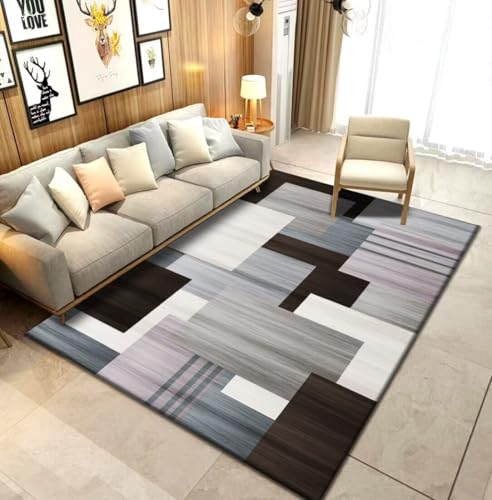 ROSURUG Waschbare Teppiche Pinterest Deko 90X160CM Rechteckiges geometrisches Design Innen Teppich Wohnzimmer Zubehör leicht zu reinigen Mit Muster Eingangsbereich Grau von ROSURUG